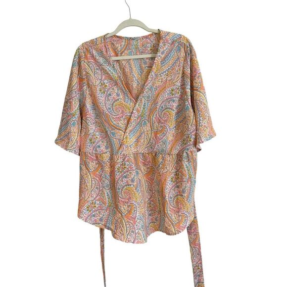 SHEIN VCAY Plus-Size Vacation Casual‎ Paisley Print Short-Sleeved Shirt Size 4X - Picture 3 of 10